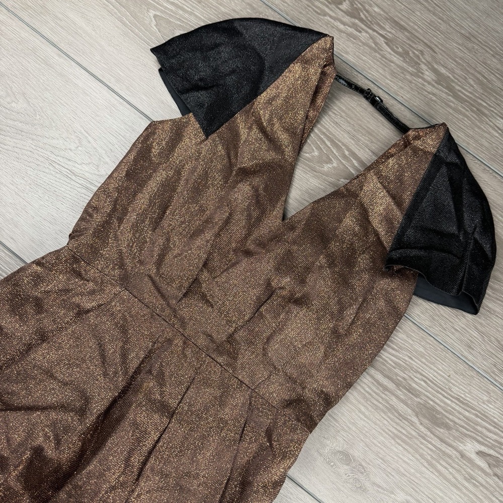3.1 Phillip Lim Brocade Plunge A-Line Cap Sleeve Mini Dress‎ Bronze Metallic 2